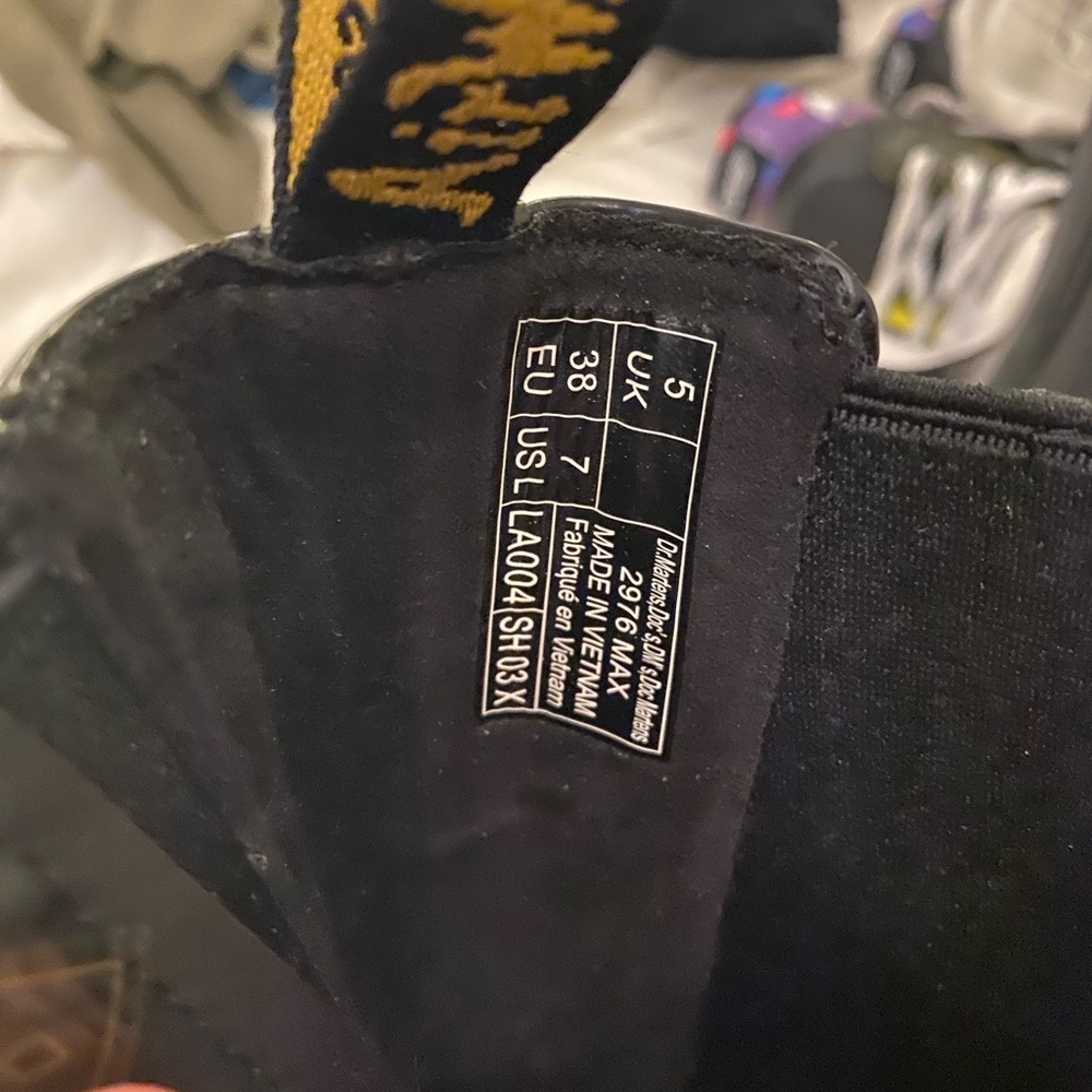 Dr. Martens Black Leather Combat Boots with Yellow Stitching - Picture 8 of 9
